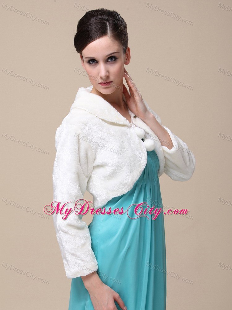 Faux Fur Special Occasion Jacket In Ivory With Fold-over Collar